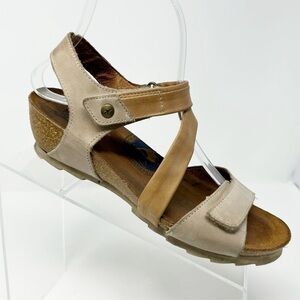 Wanda Panda Tan Nude Leather Wedge Slingback Sandals Size 39 (US Size 8)